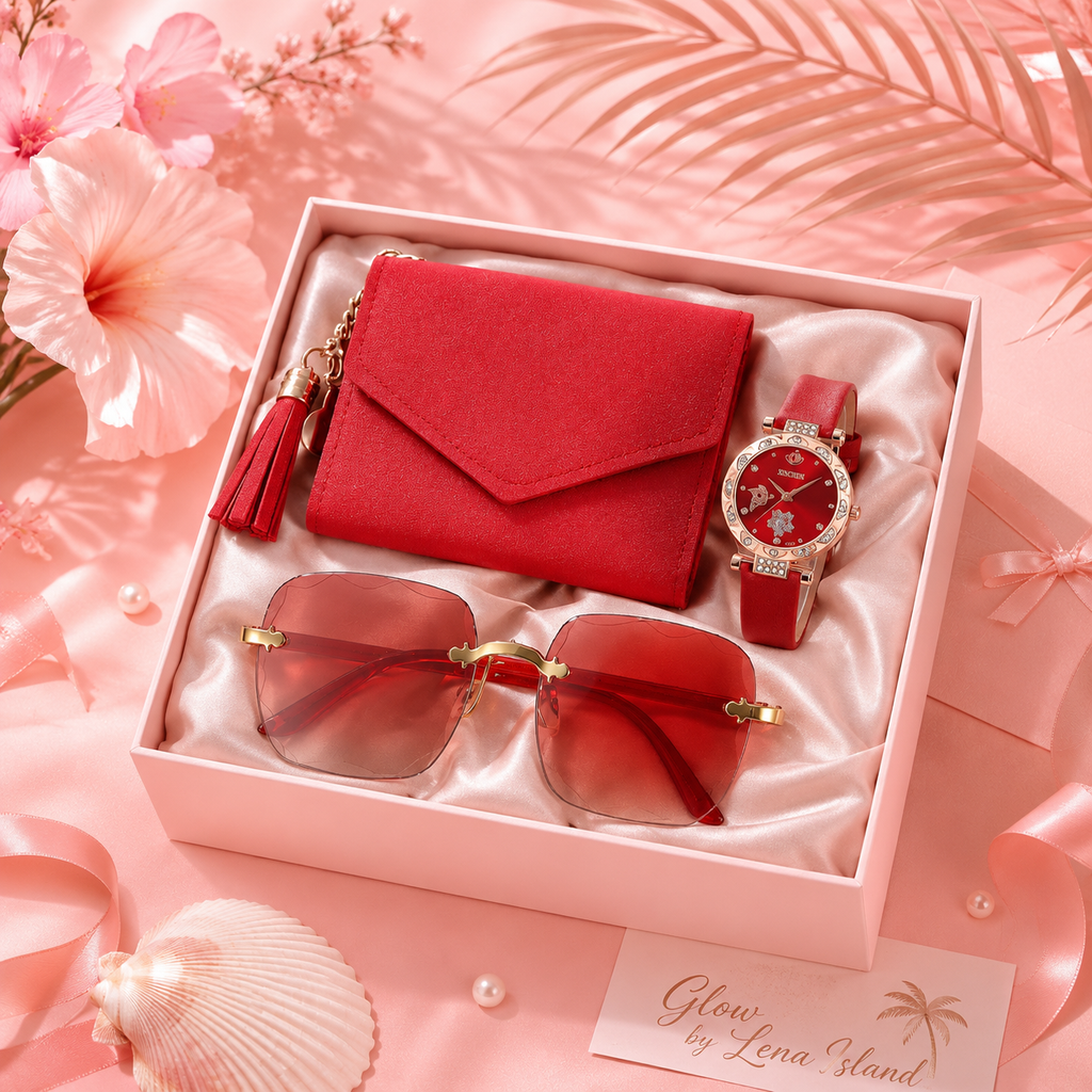 ✨ Coffret Élégance Femme – Montre, Portefeuille & Lunettes de Soleil 3-en-1