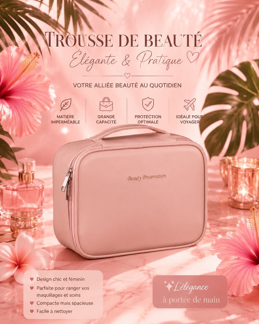 🧳 Trousse de Maquillage Grand Format Étanche ✨ | Organisateur de Voyage Élégant