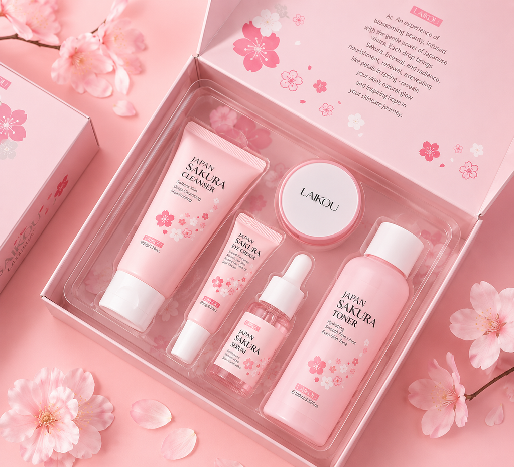 🌸 Coffret Soin Visage Sakura 5-en-1 | Routine Hydratante & Éclat de la Peau ✨