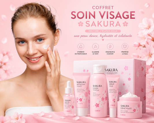 🌸 Coffret Soin Visage Sakura 5-en-1 | Routine Hydratante & Éclat de la Peau ✨