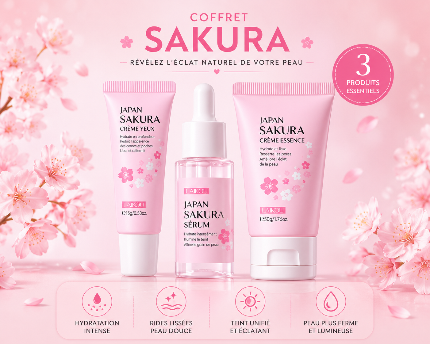 🌸 Coffret Soin Visage Sakura 5-en-1 | Routine Hydratante & Éclat de la Peau ✨