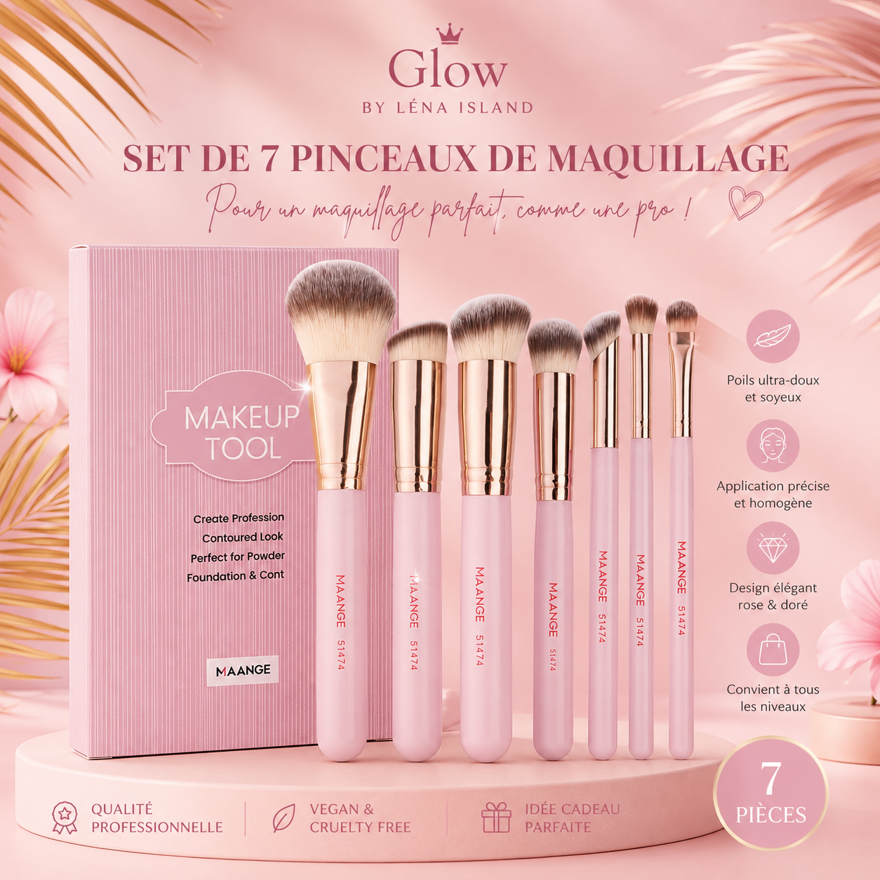 ✨ Set de 7 Pinceaux de Maquillage Professionnels – Teint & Yeux | Doux, Précis & Élégants 💕