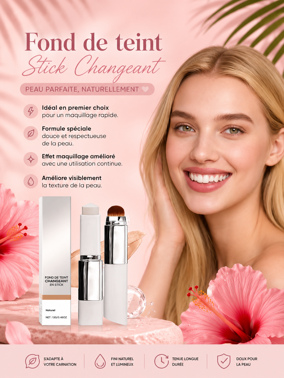 🌸 Fond de Teint Caméléon 2-en-1 – Teint Parfait & Naturel ✨