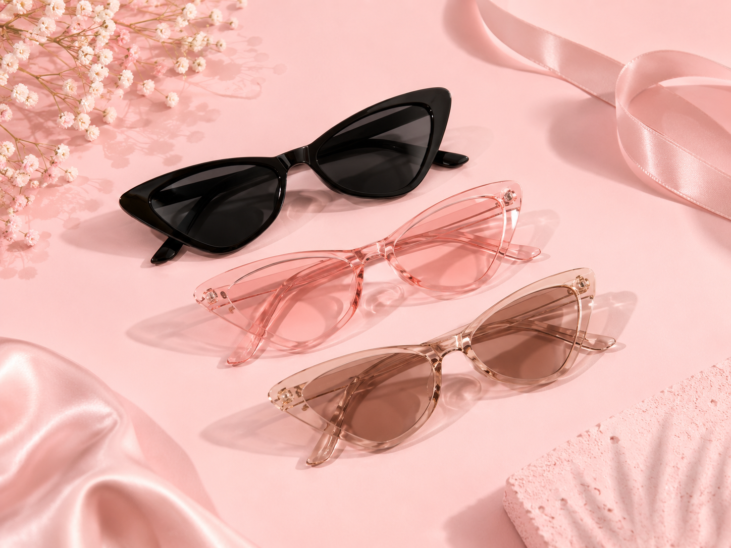 🕶️✨ Lot de 3 Paires de Lunettes de Soleil Cat Eye Vintage – Élégance & Style 💖