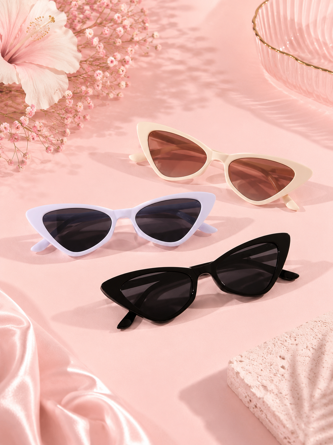 🕶️✨ Lot de 3 Paires de Lunettes de Soleil Cat Eye Vintage – Élégance & Style 💖