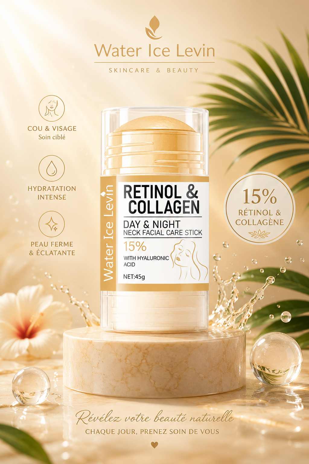 ✨ Stick Liftant Rétinol & Collagène – Cou & Visage | Hydratation Intense & Effet Fermeté 💛