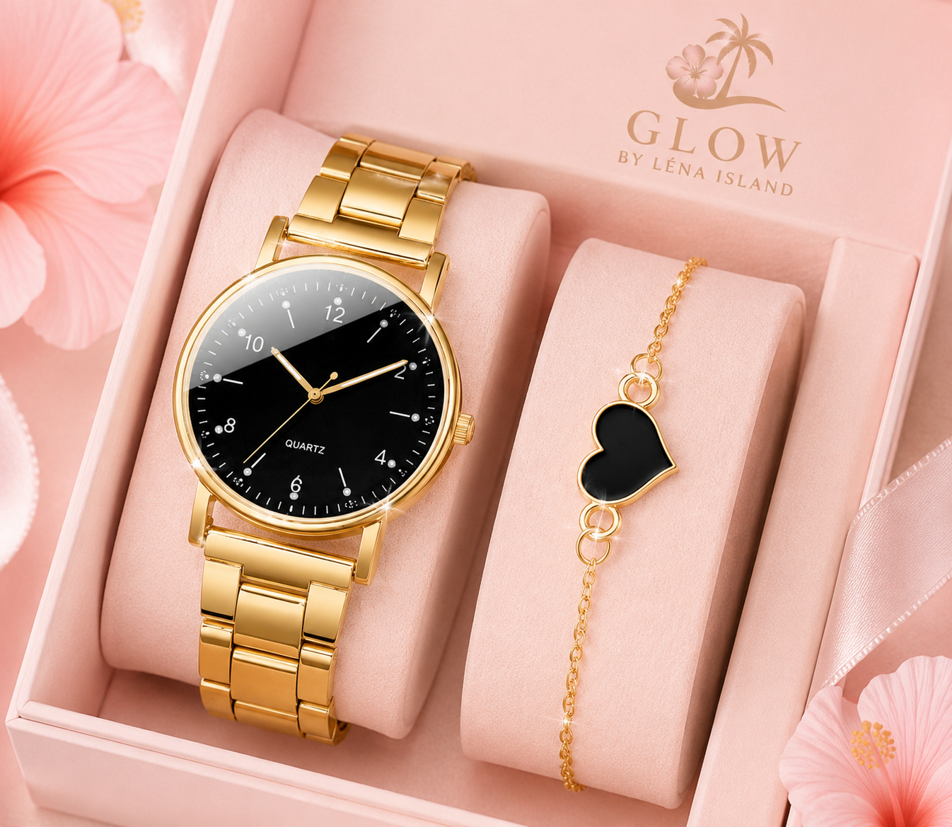 🕰️ Montre Élégance Dorée avec Bracelet – Un coffret chic pour sublimer votre style ✨💖