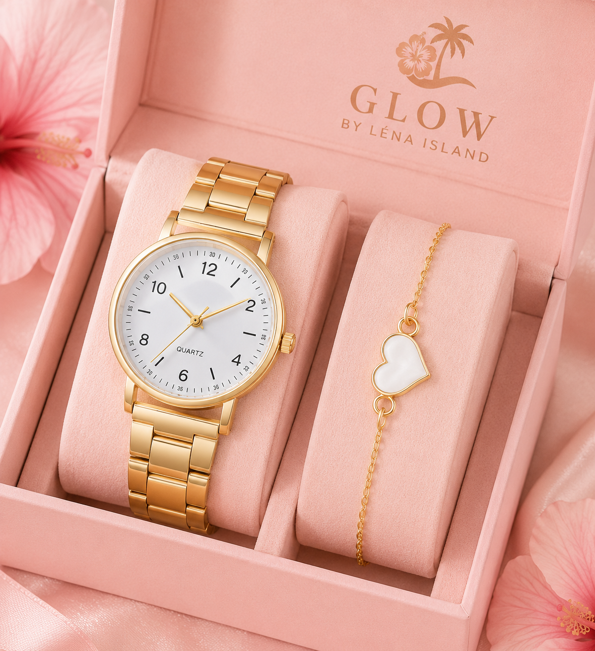 🕰️ Montre Élégance Dorée avec Bracelet – Un coffret chic pour sublimer votre style ✨💖