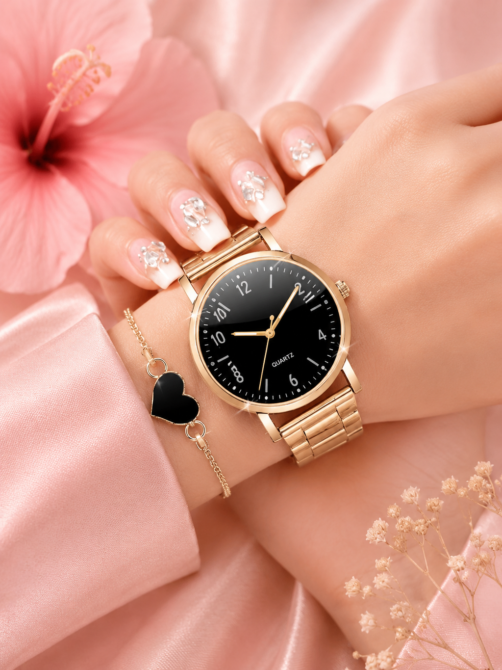 🕰️ Montre Élégance Dorée avec Bracelet – Un coffret chic pour sublimer votre style ✨💖