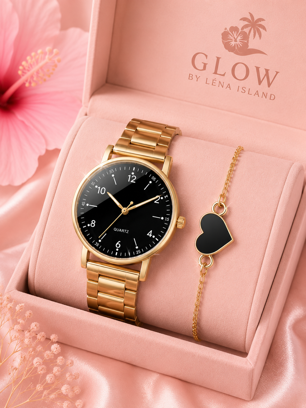 🕰️ Montre Élégance Dorée avec Bracelet – Un coffret chic pour sublimer votre style ✨💖