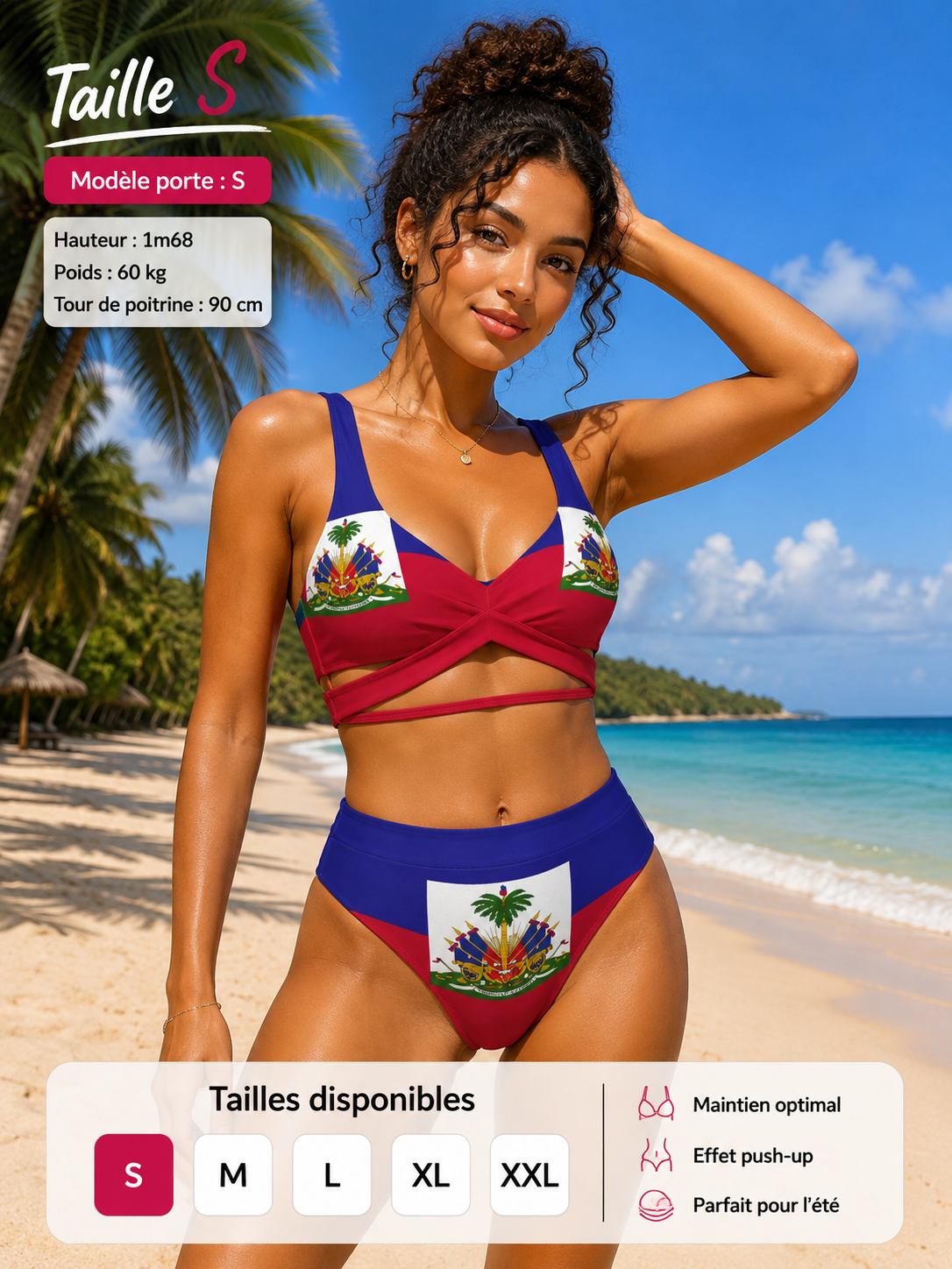 Maillot de Bain 👙 Femme Drapeau Haïtien 2 Pièces – Bikini Push-Up