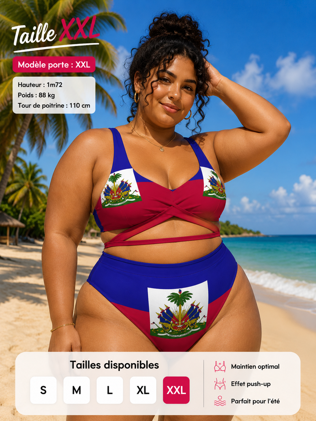 Maillot de Bain 👙 Femme Drapeau Haïtien 2 Pièces – Bikini Push-Up