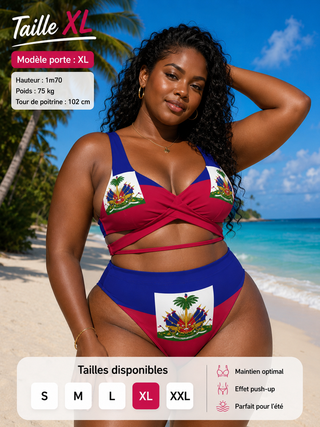 Maillot de Bain 👙 Femme Drapeau Haïtien 2 Pièces – Bikini Push-Up