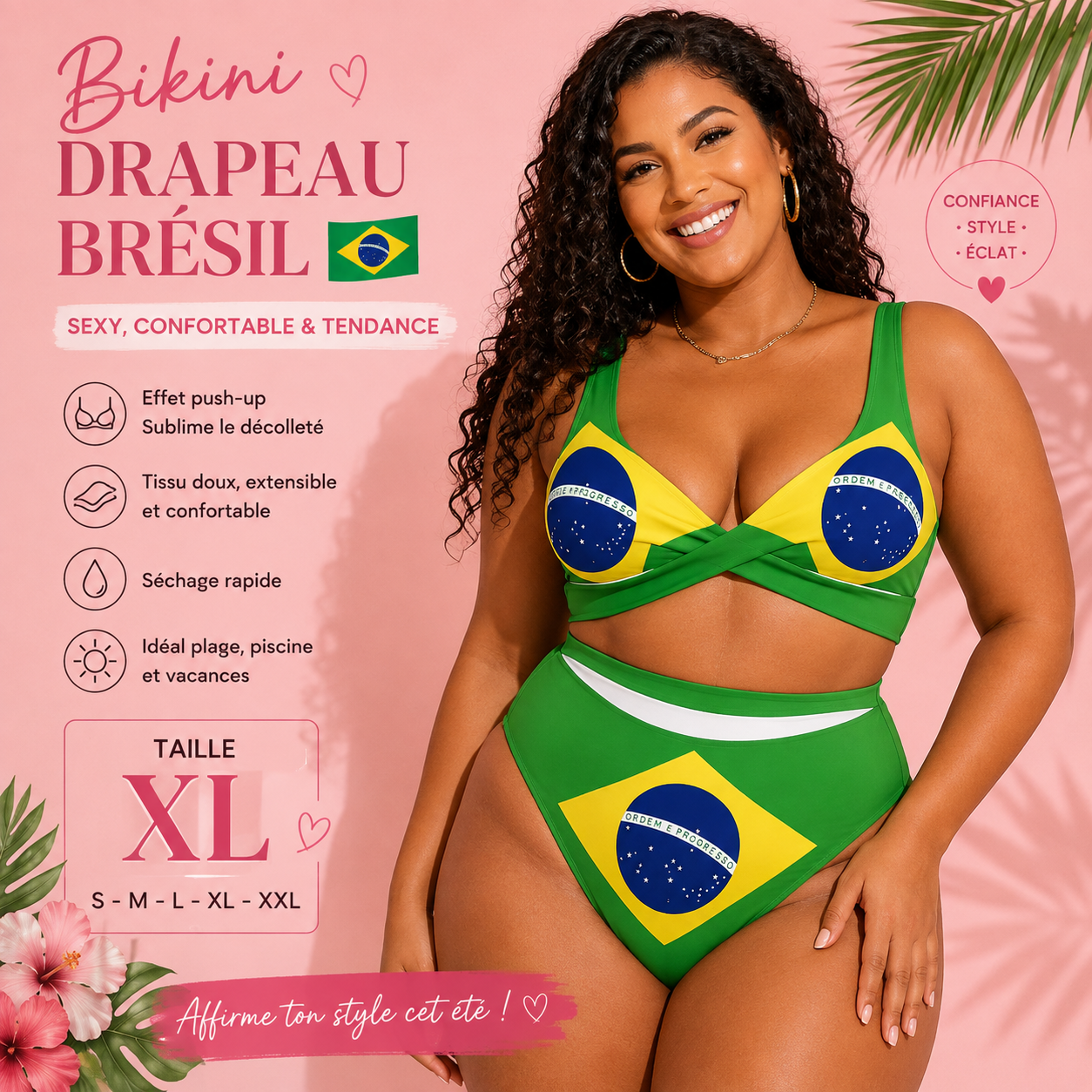 🇧🇷 Bikini Push-Up Drapeau Brésil 💚💛 Maillot de Bain Femme Sexy 2 Pièces | S à XXL