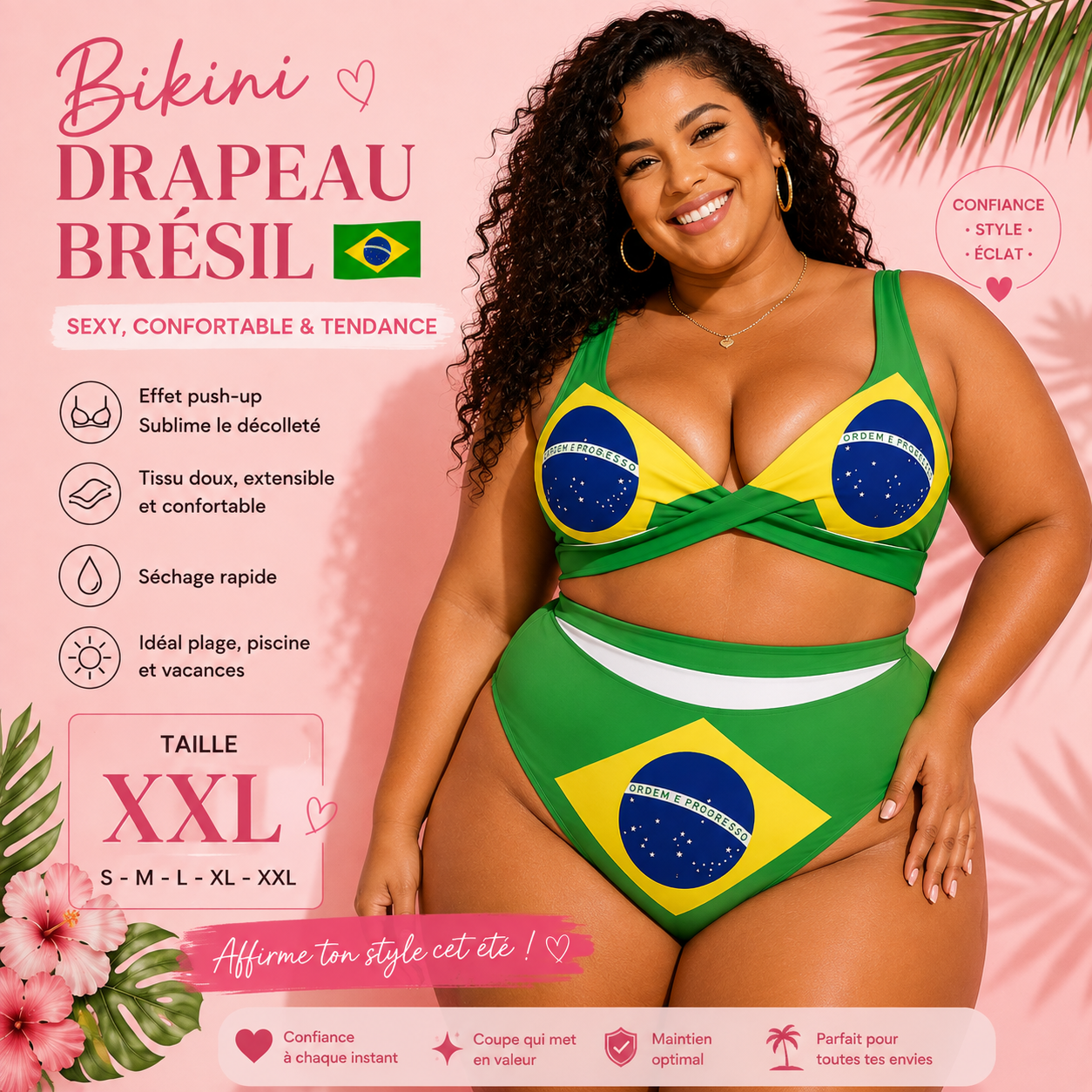 🇧🇷 Bikini Push-Up Drapeau Brésil 💚💛 Maillot de Bain Femme Sexy 2 Pièces | S à XXL