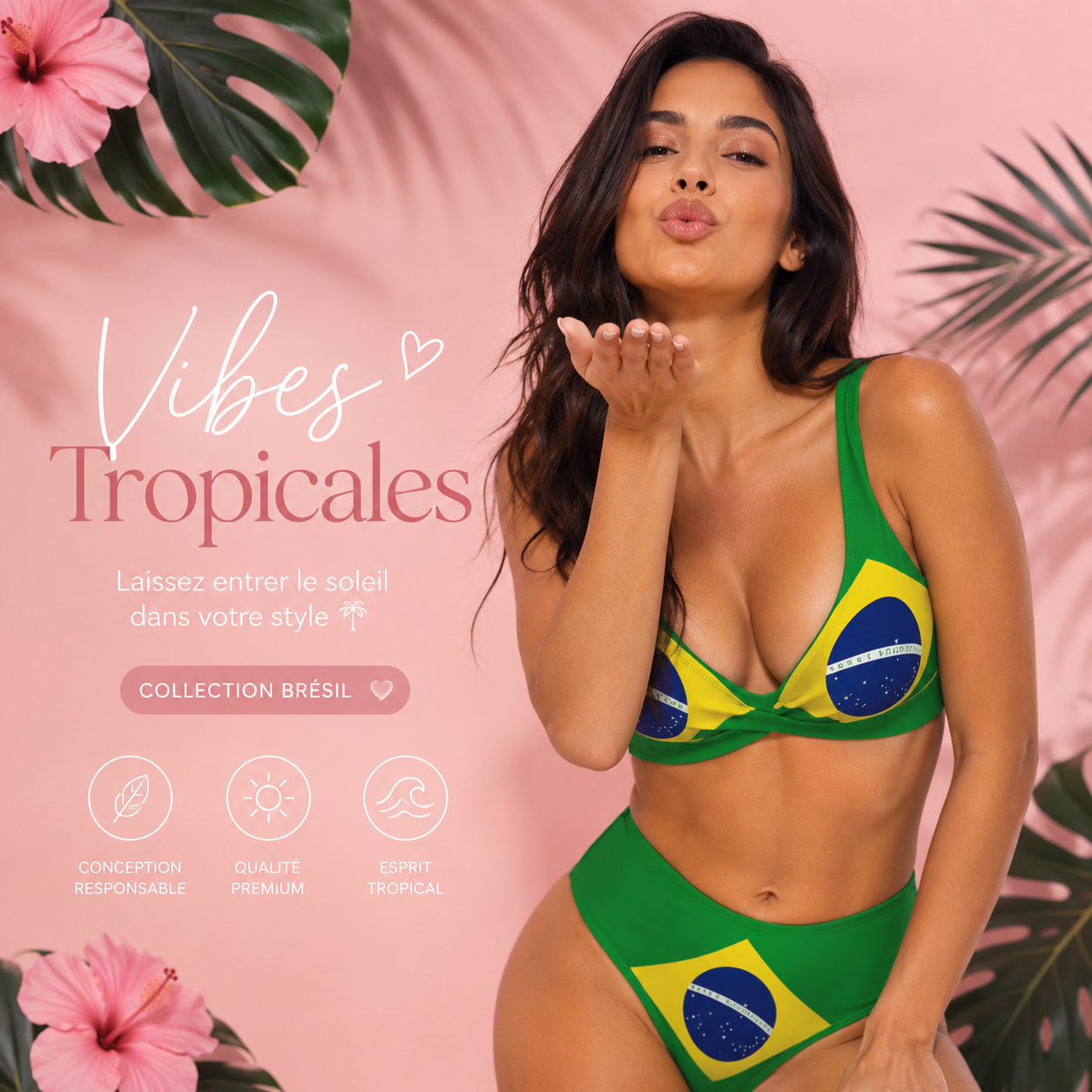 🇧🇷 Bikini Push-Up Drapeau Brésil 💚💛 Maillot de Bain Femme Sexy 2 Pièces | S à XXL