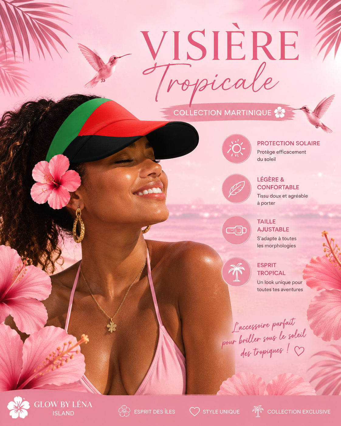 🌴🩷 Visière Tropicale Martinique – L’accessoire indispensable de l’été ☀️🌺