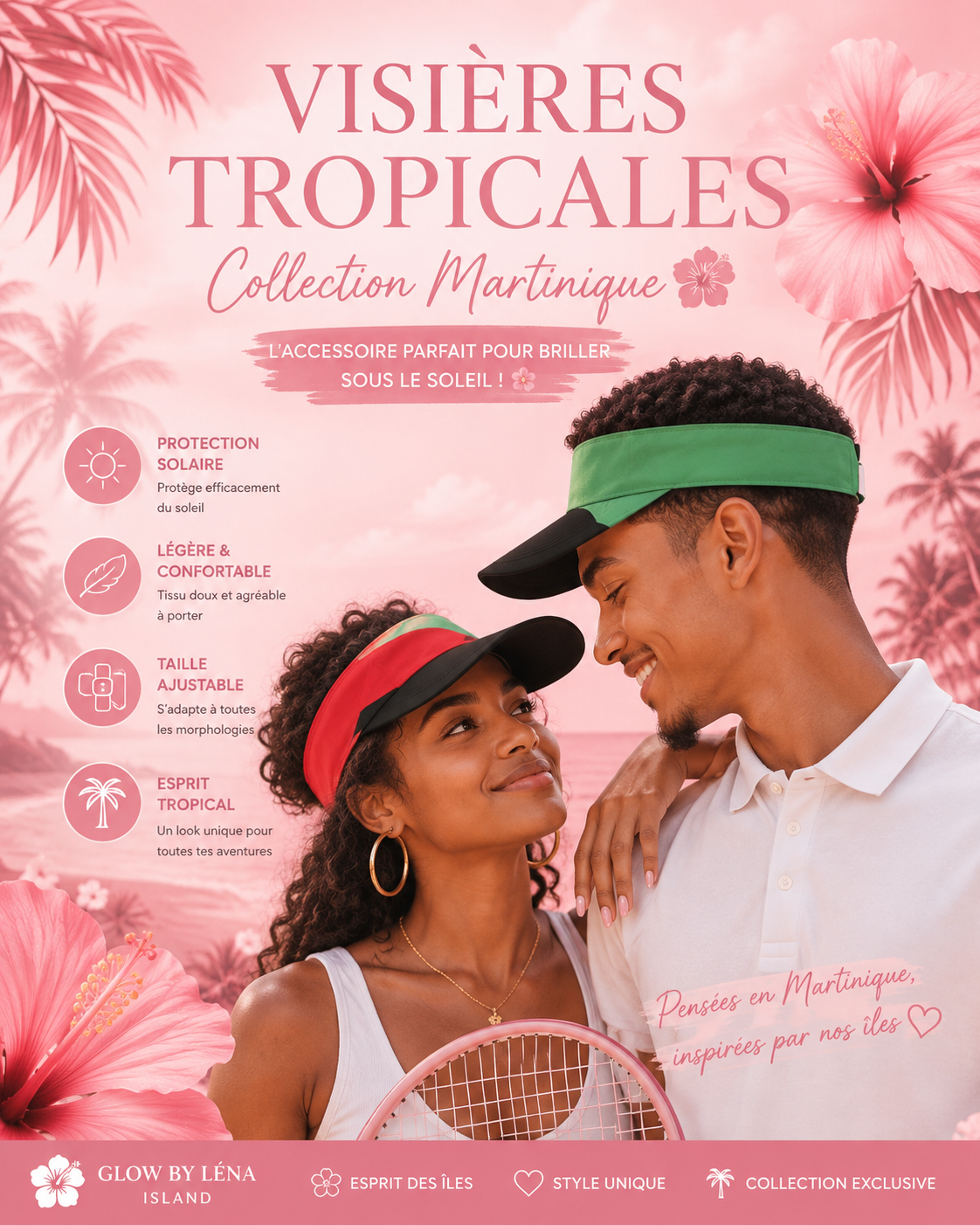 🌴🩷 Visière Tropicale Martinique – L’accessoire indispensable de l’été ☀️🌺