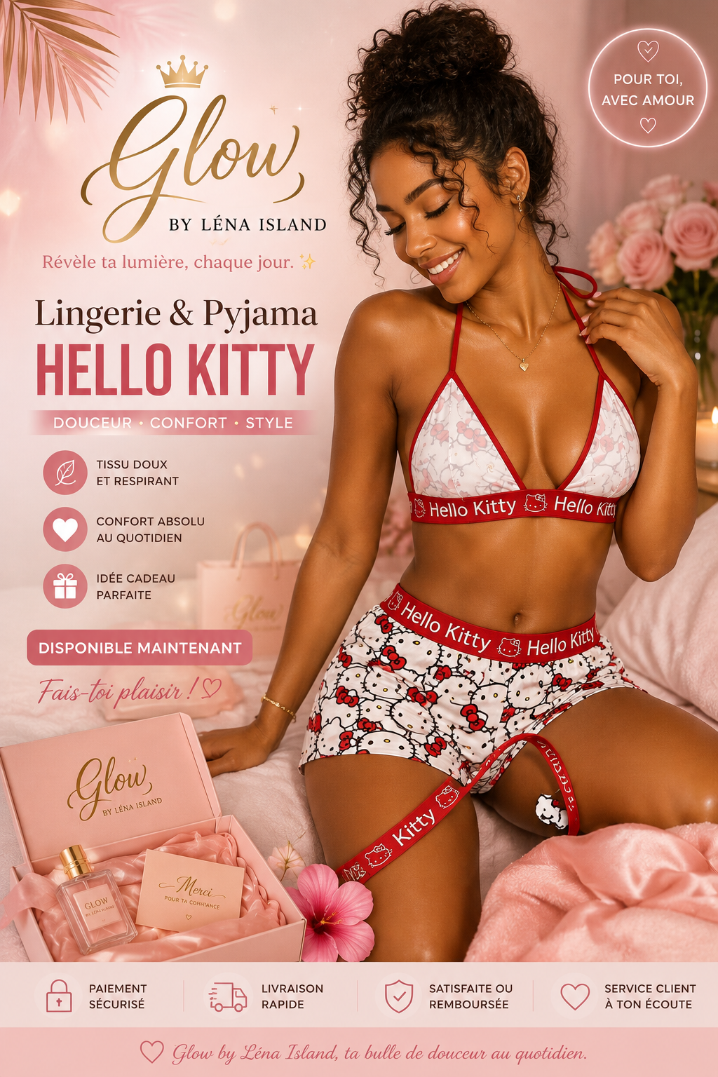 🌟Ensemble Lingerie Hello Kitty 3 Pièces – Cute & Girly 🎀💕