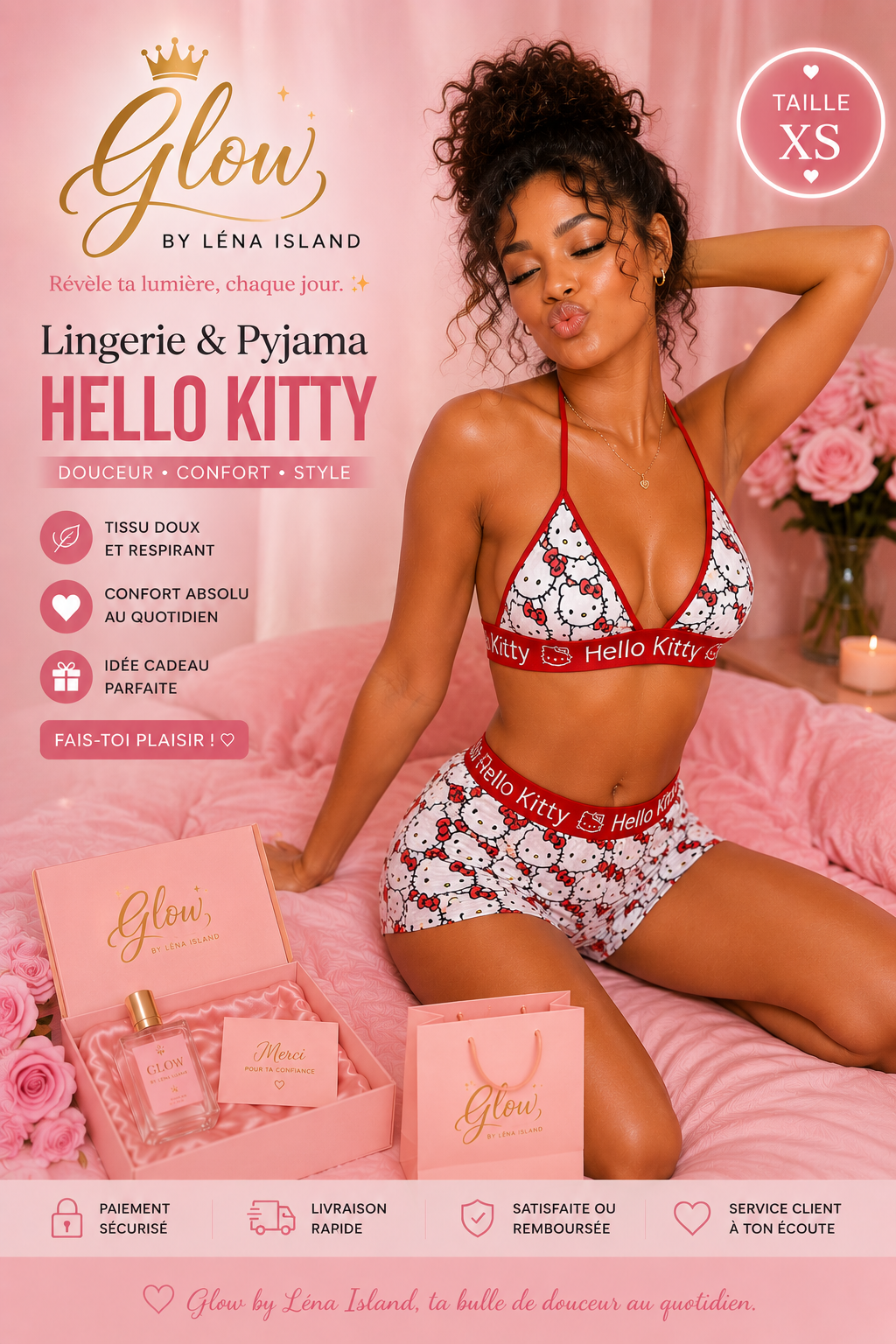 🌟Ensemble Lingerie Hello Kitty 3 Pièces – Cute & Girly 🎀💕