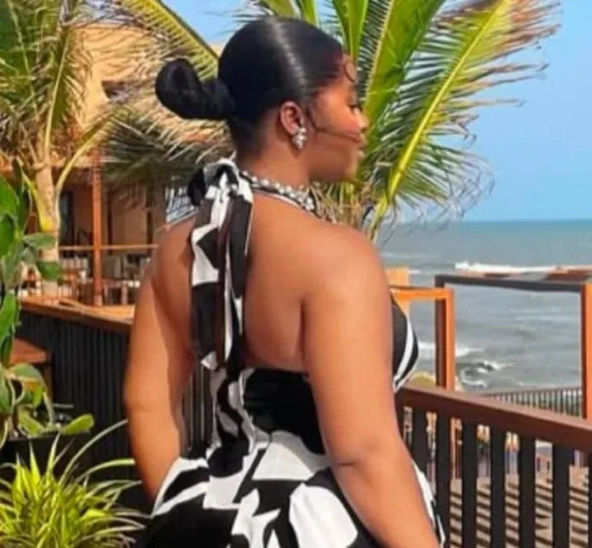 🌸 Robe Midi Imprimée Dos Nu – Élégance & Féminité ✨