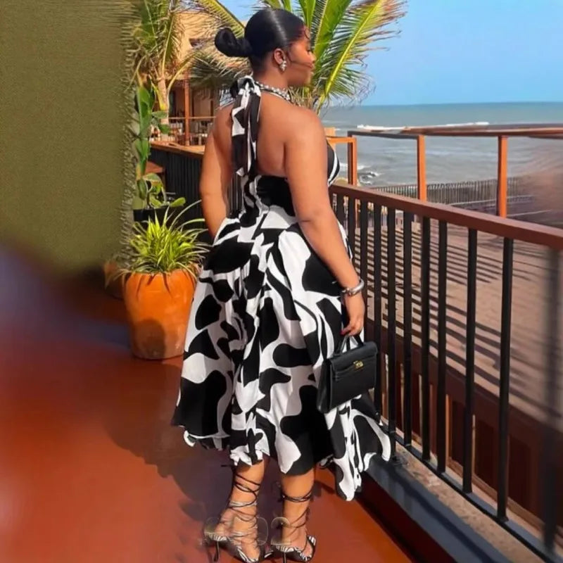 🌸 Robe Midi Imprimée Dos Nu – Élégance & Féminité ✨